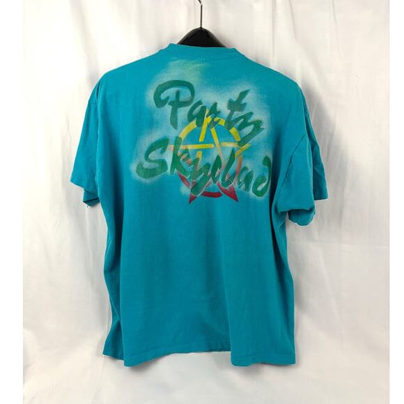 VTG Blue Party Skyclad Short Sleeve T-Shirt 1980s XXXL Custom Print - Picture 1 of 9